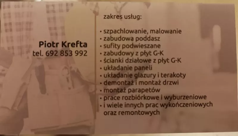 Usługi wykończeniowo-remontowe Piotr Krefta